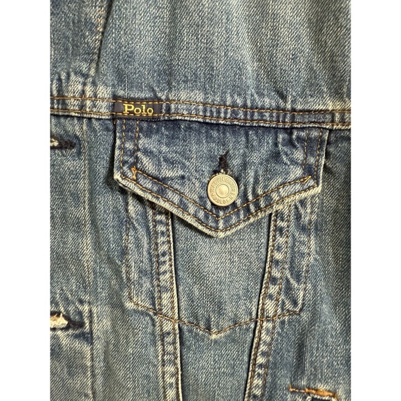 POLO RALPH LAUREN Women's Distressed Faded Denim Trucker Jacket Small NWT - Picture 3 of 12